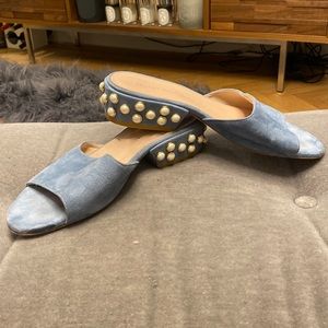 Stuart Weitzman Blue Suede Mules 8.5